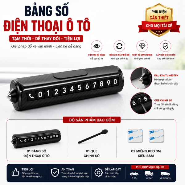 Bảng Số Điện Thoại Để Trên Ô Tô Xoay Ẩn Hiện Số Cao Cấp