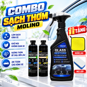 Combo Molino Sạch Kính Thơm Xe – Dung Dịch Tẩy Ố Kính Kết Hợp Xịt Thơm Ô Tô Tiện Dùng Tại Nhà