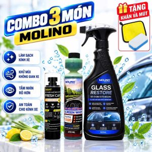Combo Molino Toàn Diện Tại Nhà– Bộ Tẩy Ố Kính, Nước Rửa Kính Đậm Đặc, Xịt Thơm Khử Mùi và Vệ Sinh Nội Thất- Chăm Sóc Ô Tô Tại Nhà